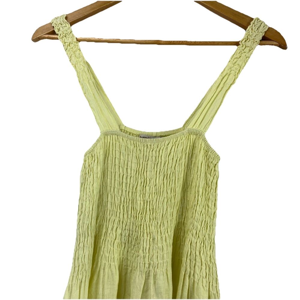 Made in Italy Linen Midi Dress Women Yellow Smocked Boho Sundress Size M - Picture 8 of 16